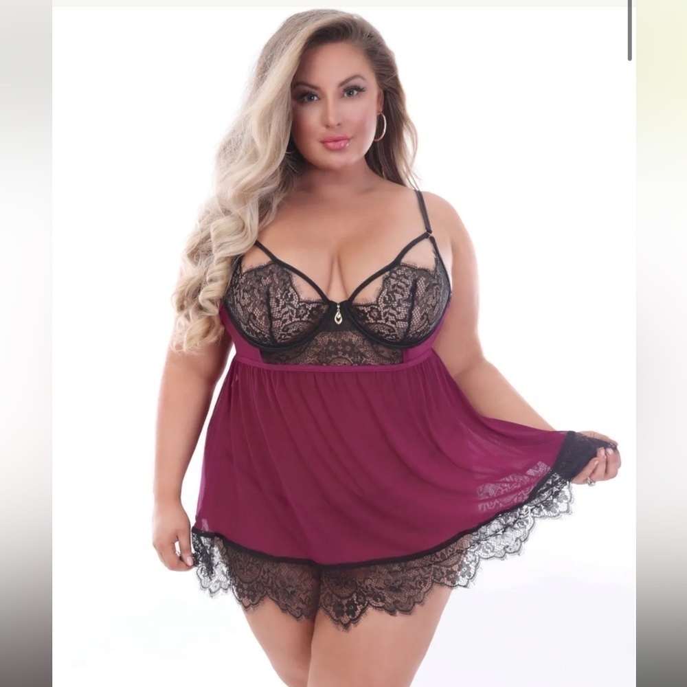 7 ‘Til Midnight NWT mesh babydoll underwire teddy lingerie nightgown sexy cutout - Picture 3 of 4